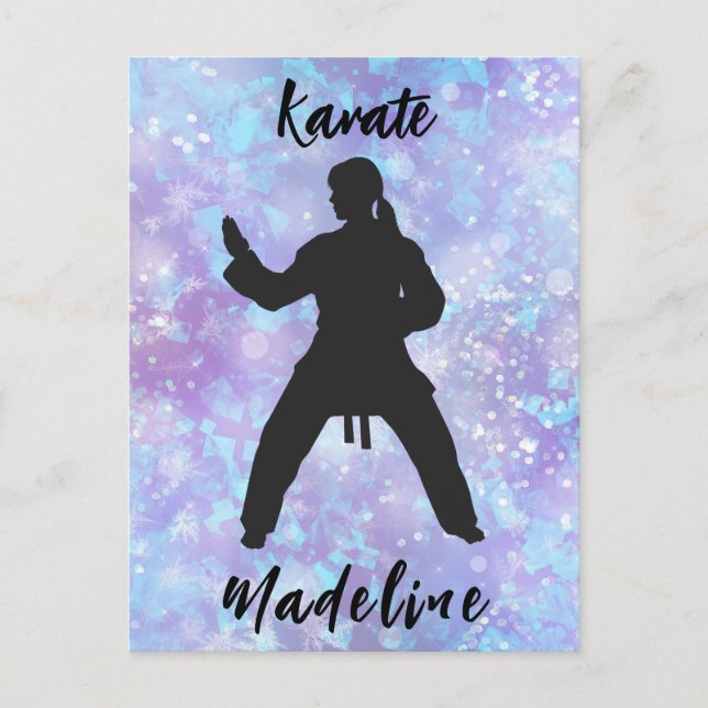 Girls Karate Blue Lila Personalisiert Postkarte (Vorderseite)