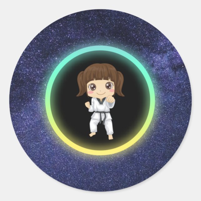 Girls Karate Galaxy Runder Aufkleber (Vorderseite)