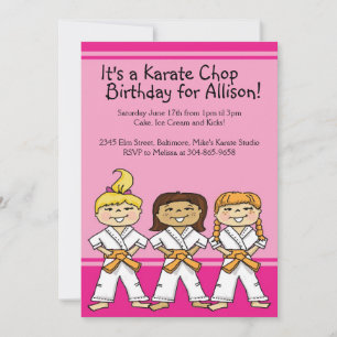 Girls Karate Geburtstagsparty Einladungen