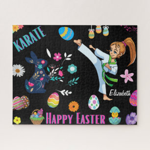 Girls Karate Happy Osterdekorative Jigsaw Puzzle