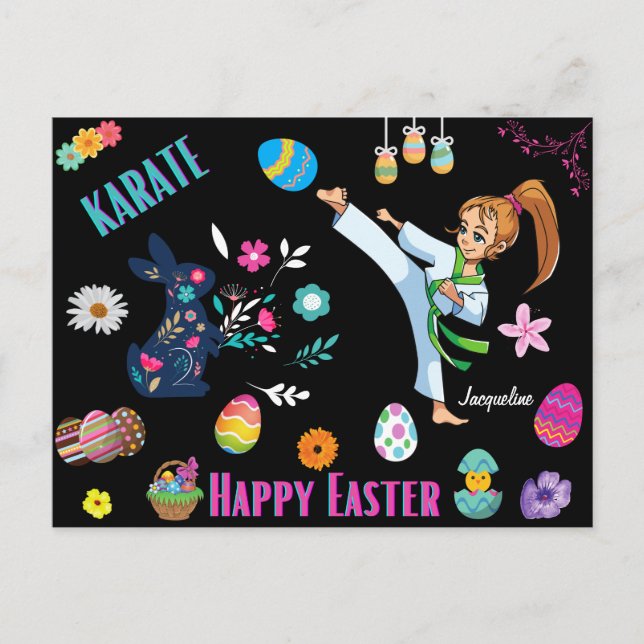 Girls Karate Happy Osterdekorative Postkarte (Vorderseite)