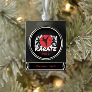 Girls Karate - Patriotic Japan Japanisches Thema Banner-Ornament Silber