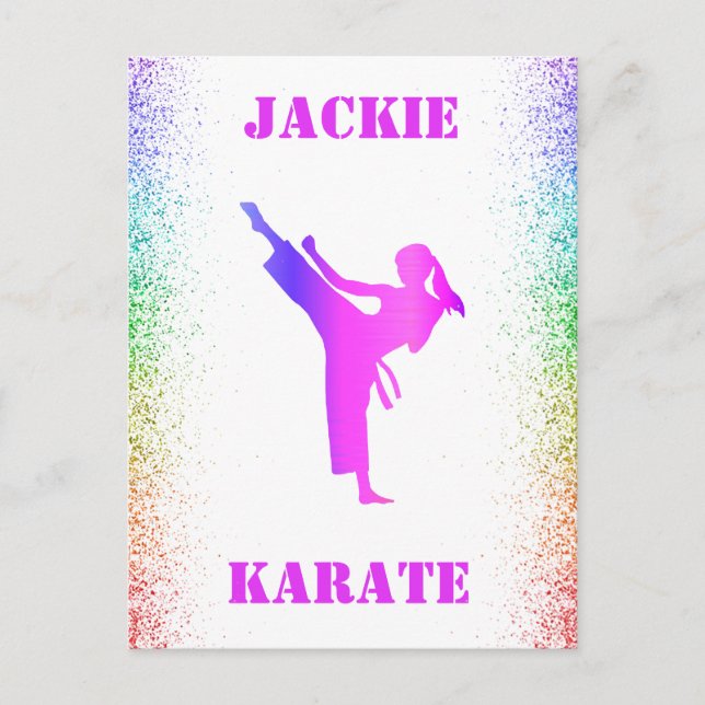 Girls Karate Rainbow Speckles Postkarte (Vorderseite)