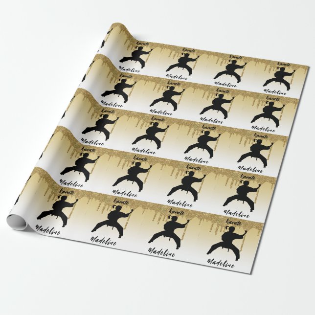 Girls Karate Stance Gold Glitzer Tropfen Ombre Geschenkpapier (Ungerollt)
