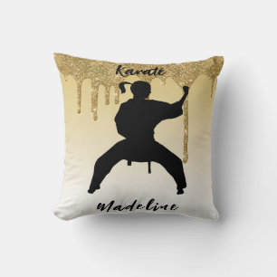 Girls Karate Stance Gold Glitzer Tropfen Ombre Kissen