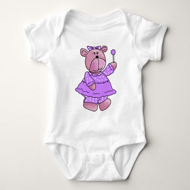 Girls Kid's Lila Lollipop-Bär Baby Strampler (Vorderseite)