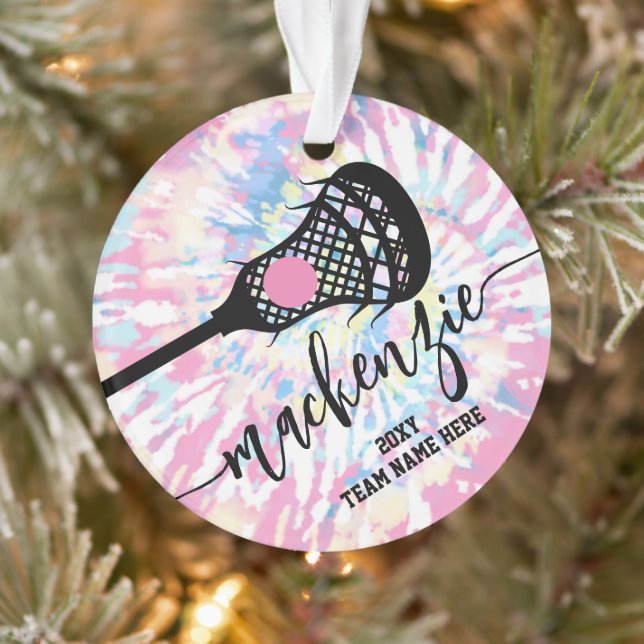 Girls Lacrosse Pink Gefärbte Krawatte Ornament (Baum)