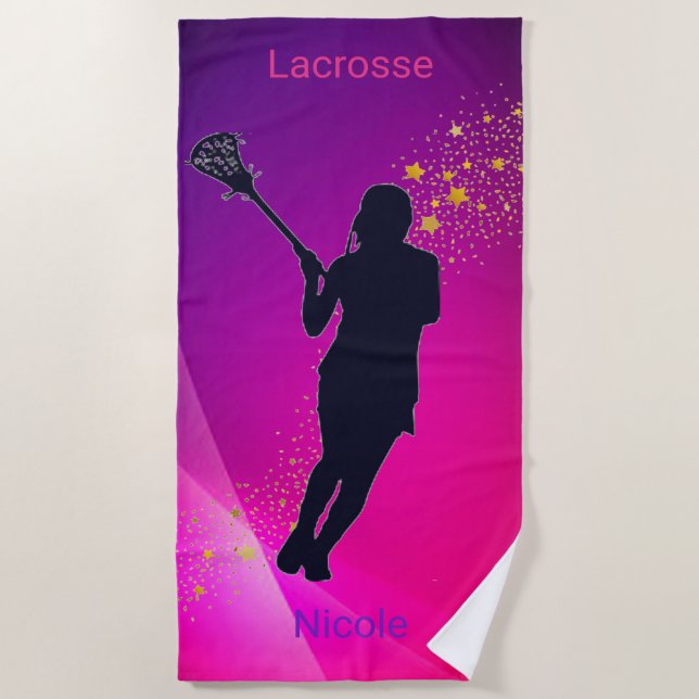 Girls Lacrosse Pink & Lila Goldstars Strandtuch (Vorderseite)