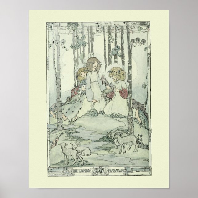 Girls & Lambs von Jessie Marion King Poster (Vorne)