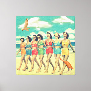 Girls laufen Retro Collage Leinwanddruck