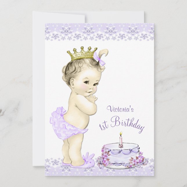 Girls Lavender Erste Geburtstag Einladungen (Vorderseite)