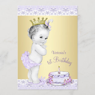 Girls Lavender Gold Einladung zum ersten Geburtsta