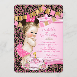 Girls Leopard 1. Geburtstag Einladung