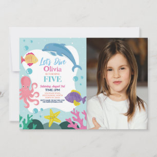 Girls Let's Dive Five 5th Pink Dolphin Meer Foto Einladung