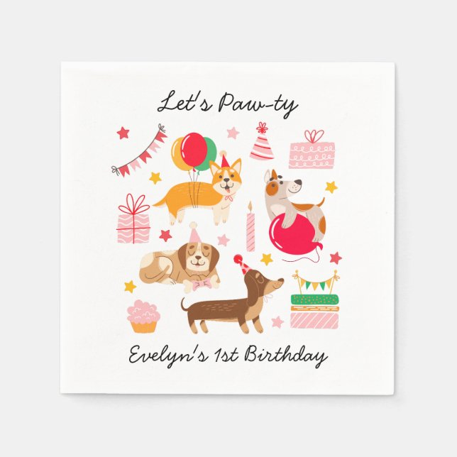 Girl's Let's Pawty Party Ready Hunde Geburtstag Serviette (Vorderseite)