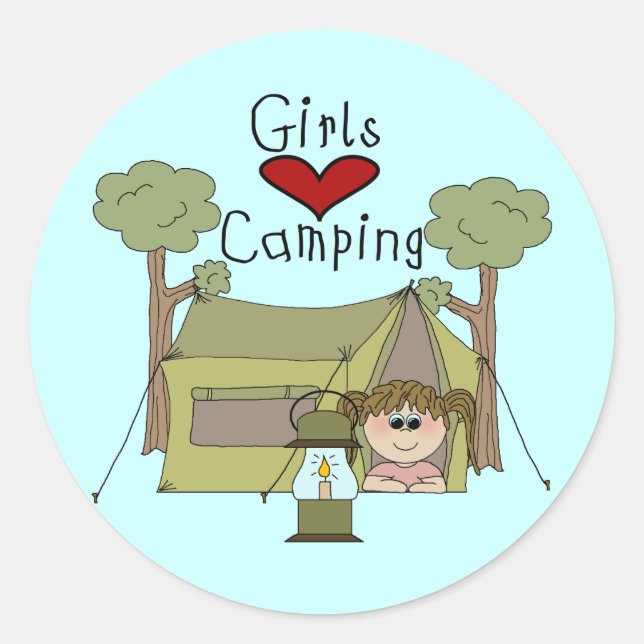 Girls Liebe Camping Runder Aufkleber (Vorderseite)