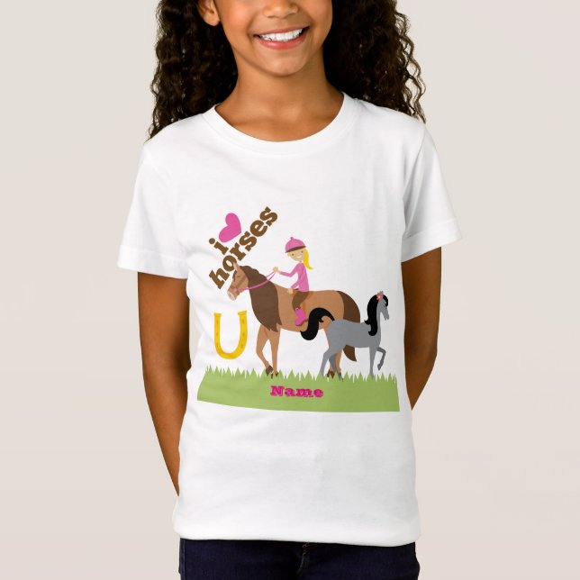 Girls Liebe Pferde Niedliche Geschenke Personalisi T-Shirt (Vorderseite)