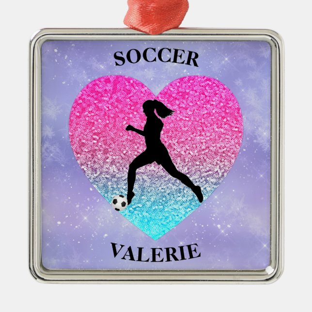 Girls Liebe Soccer Ornament Aus Metall (Vorne)