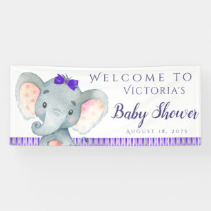 Girls Lila Elephant Baby Shower Banner