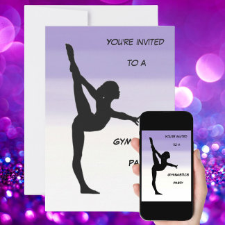 Girls Lila Ombre Gymnastics Party Einladung