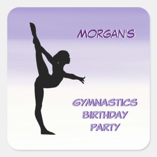 Girls Lila Ombre Gymnastics Party Quadratischer Aufkleber (Vorderseite)