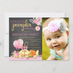 Girls Little Pumpkin Chalkboard Erster Geburtstag Einladung