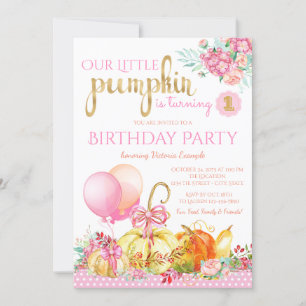 Girls Little Pumpkin Erster Geburtstag Einladungen