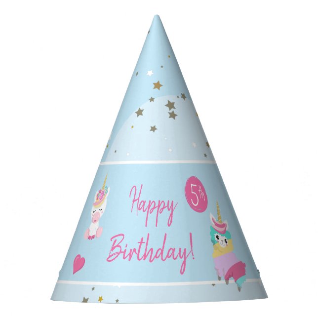 Girls Llamacorn Unicorn Happy Birthday Partyhütchen (Vorderseite)