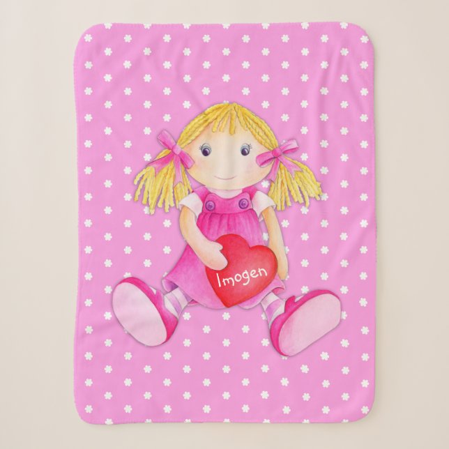 Girls Lumpen Dolly Name Blume polka dot decke Sherpadecke (Vorderseite)