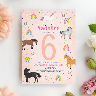 Girls Magical Cute Pastel Pink Unicorn Birthday Einladung
