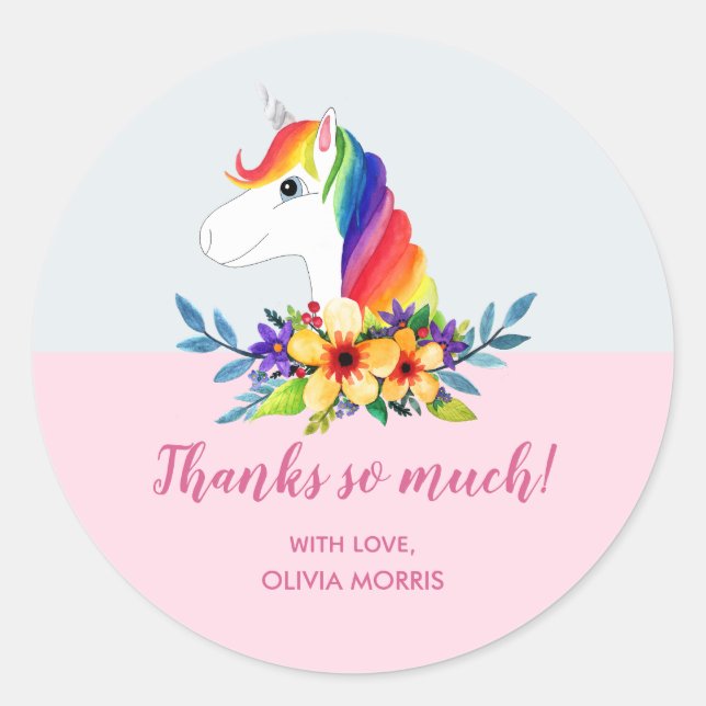 Girls Magical Rainbow Unicorn Blume Kinderdusche Runder Aufkleber (Vorderseite)