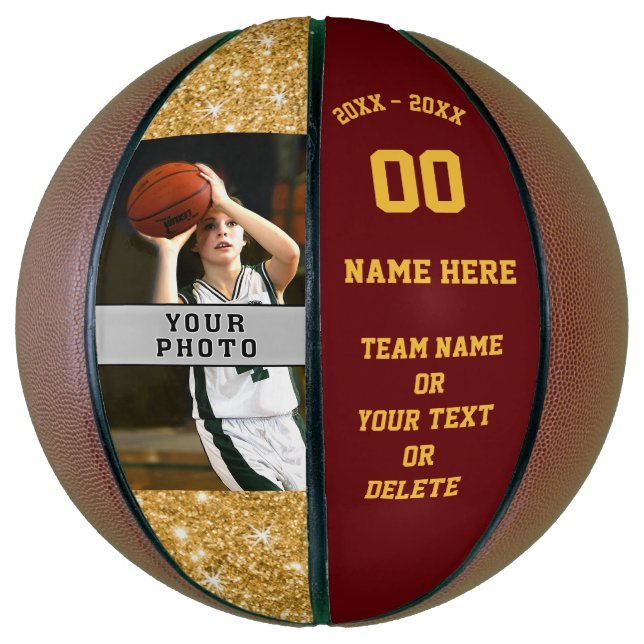 Girls Maroon, Gold, Personalisierter Basketballbal Basketball (Vertikal)