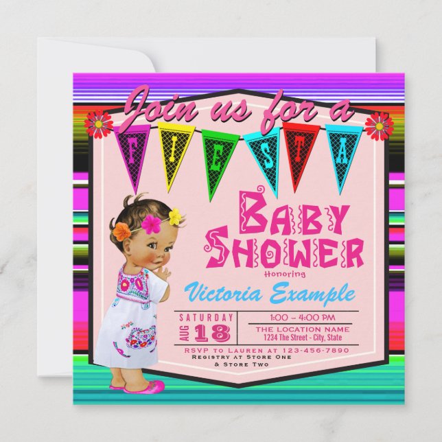 Girls Mexican Fiesta Baby Shower Einladungen (Vorderseite)