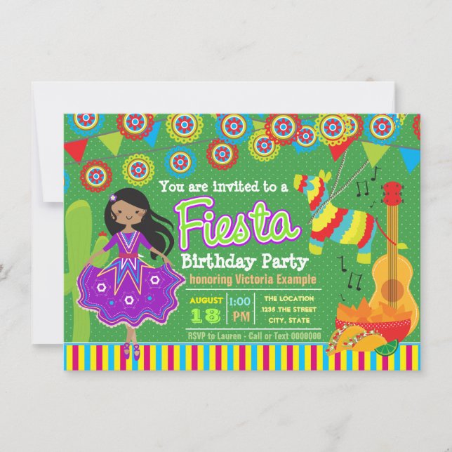 Girls Mexican Fiesta Birthday Party Einladung (Vorderseite)