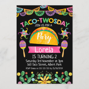 Girls Mexican Taco Twosday 2nd Birthday Invitation