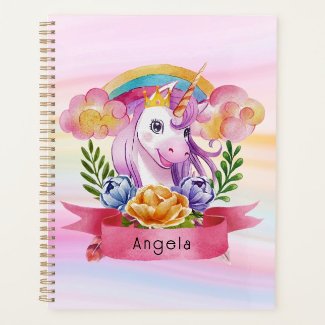 Girls mignonne violet licorne arc-en-ciel Nom pers (Devant)