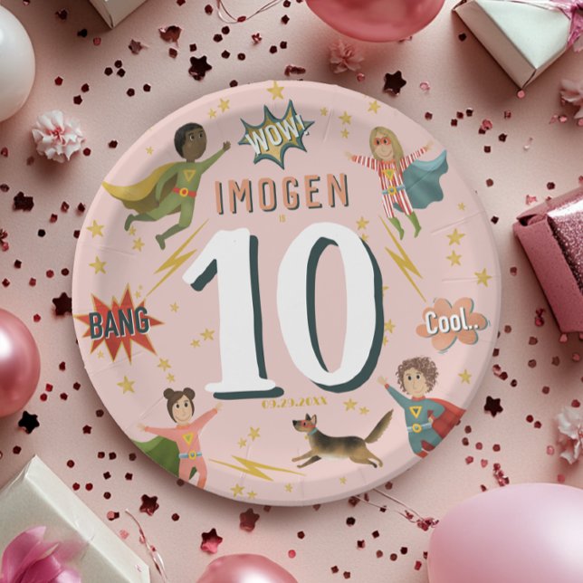 Girls Moderner Cool Pink Superhero Kindergeburtsta Pappteller (Von Creator hochgeladen)