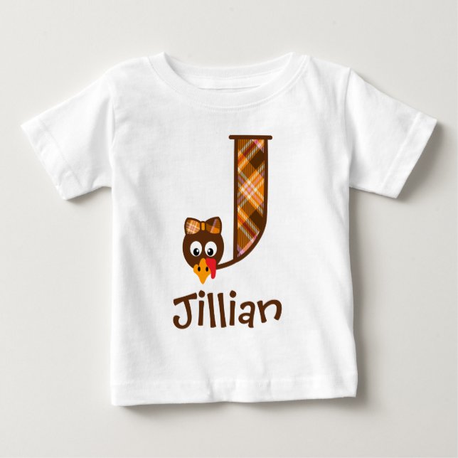 Girls Monogram Turkey Top Erntedank Letter J (Vorderseite)