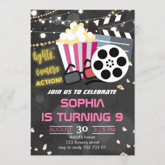 Girls Movie Night Party Hintergrund Filme Geburtst Einladung