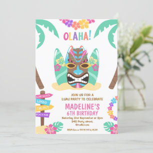 Girls Multicolored Aloha Luau Einladung zum Geburt