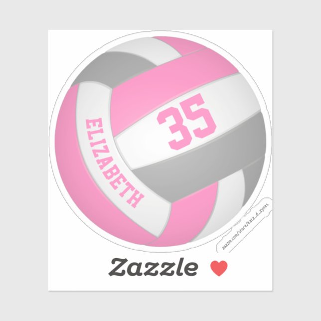 girls name jersey number pink gray volleyball aufkleber (Blatt)