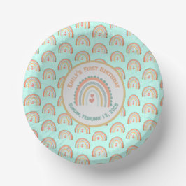 Girl's Natural Boho Rainbow Party Minze grün Pappteller