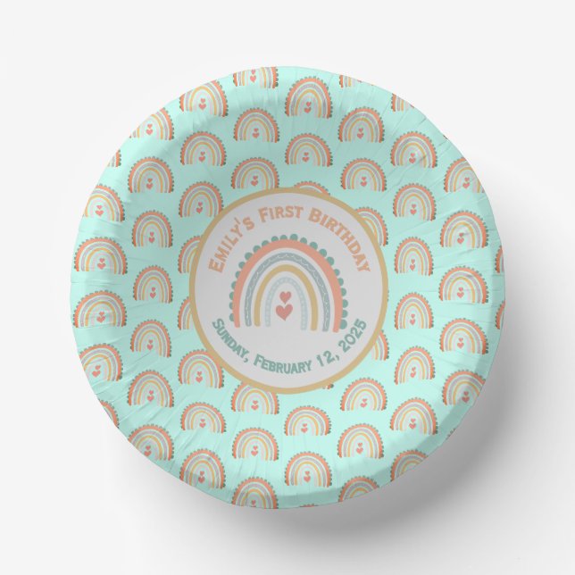 Girl's Natural Boho Rainbow Party Minze grün Pappteller (Vorderseite)