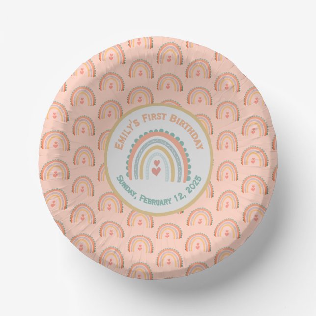 Girl's Natural Boho Rainbow Party Pappteller (Vorderseite)