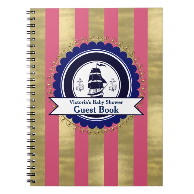 Girls Nautical Pink Blue Baby Shooting Guest Book Notizblock (Vorderseite)