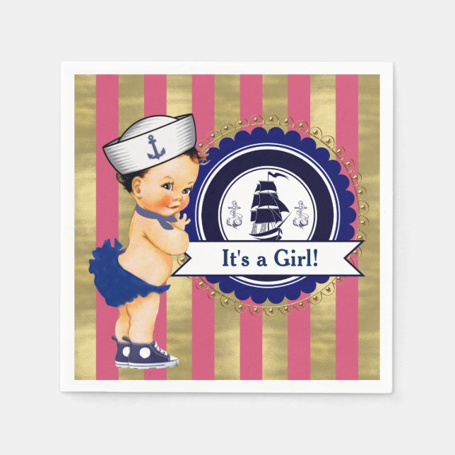 Girls Navy Pink Gold Kinderdusche Serviette (Vorderseite)