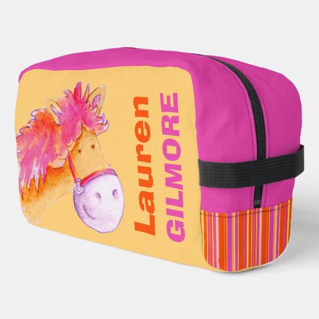 Girls nennen niedlich Pony Aquarellorange Waschbeutel (Linke Seite)