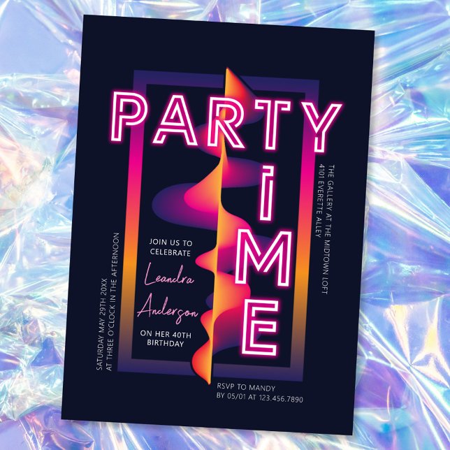 Girls Neon Party Time Birthday Party Einladung (Von Creator hochgeladen)