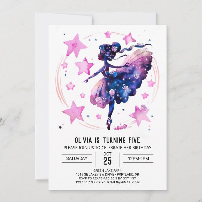 Girl's Niedlich Ballerina Geburtstag Einladung (Vorderseite)