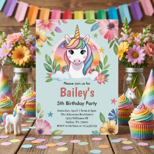 Girls Niedlich Blue Unicorn Kindergeburtstag Einladung